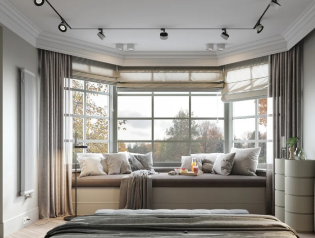 上海家庭裝修風(fēng)格：家庭裝修，小戶型裝修，拐角飄窗窗簾怎樣安裝好看？