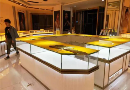 展示柜臺定制，高端不銹鋼珠寶展示柜