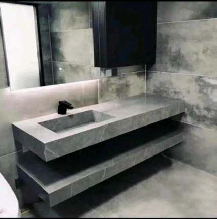 太空鋁懸掛式浴室柜，雙層巖板懸浮浴室柜