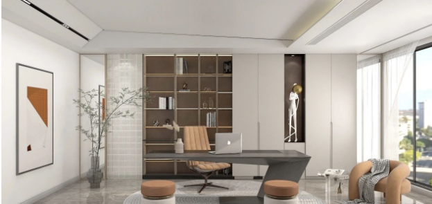 轉(zhuǎn)角書柜裝修效果圖，全鋁書柜與榻榻米組合設(shè)計